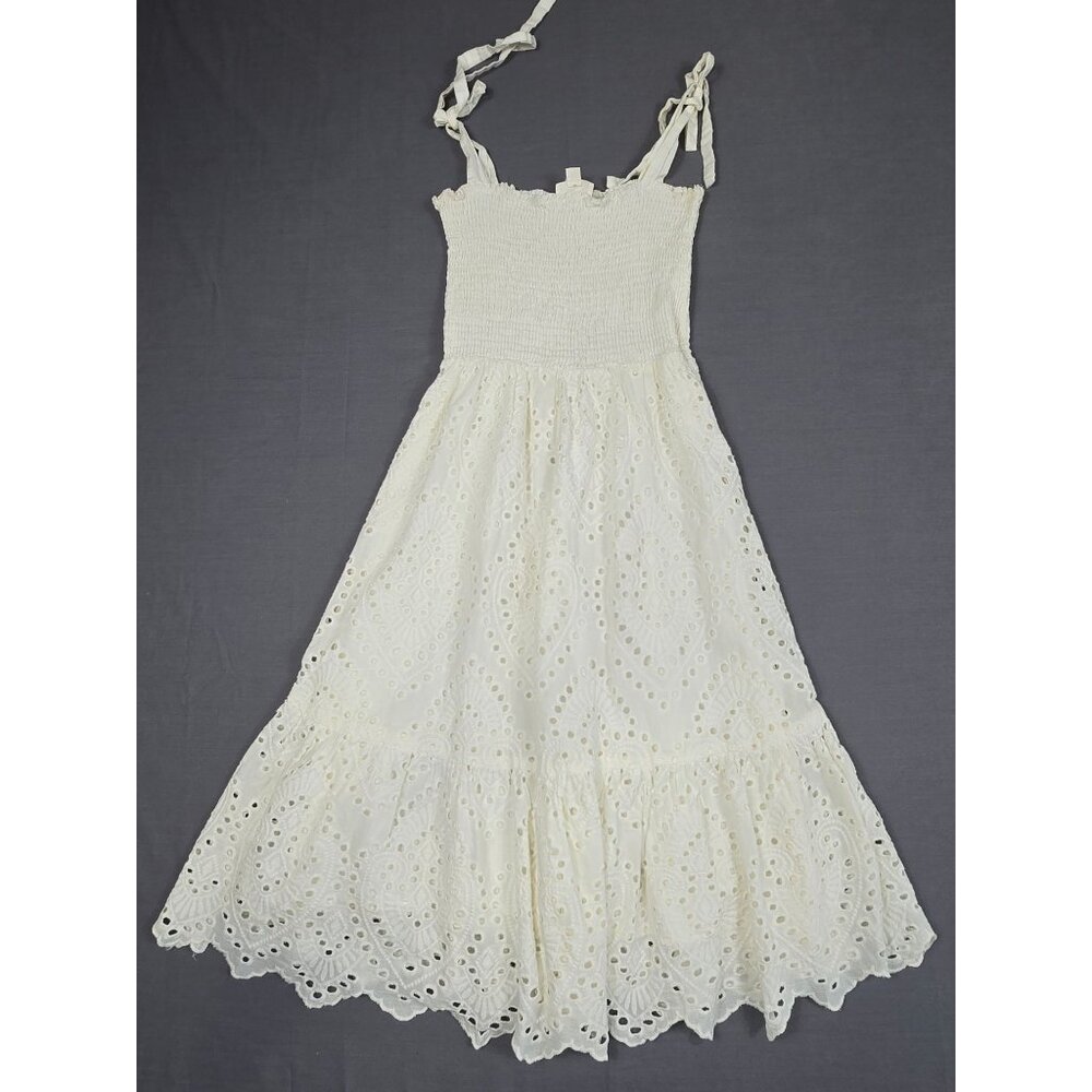 Everly White Eyelet Midi Dress With Smocked Bodice Boho Beach Western Small